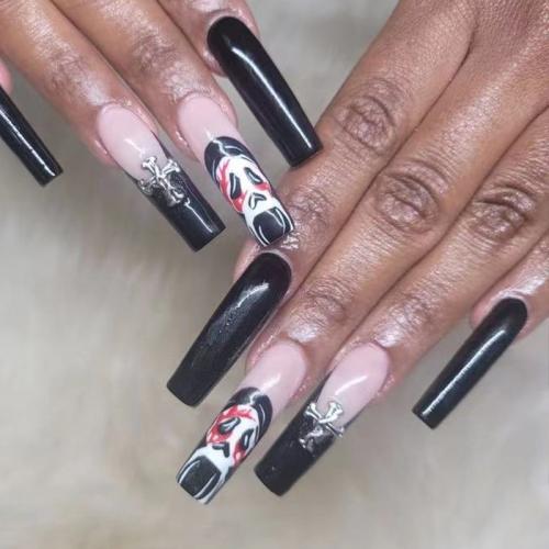 El plastico Uñas postizas, Patrón cruzado, negro, Conjunto
