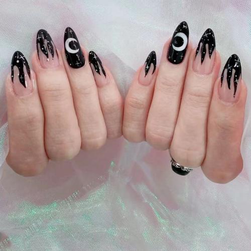 El plastico Uñas postizas, patrón de estrellas, negro, Conjunto