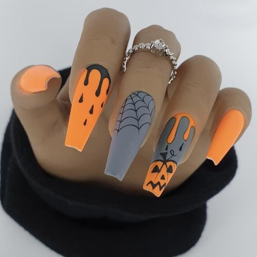 El plastico Uñas postizas, Patrón de calabaza, naranja, Conjunto