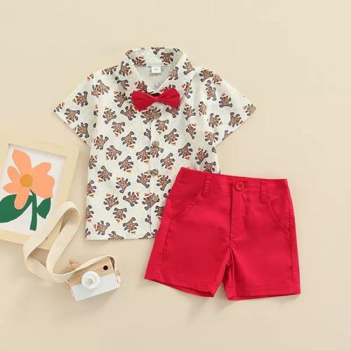Cotton Boy Clothing Set & three piece Necktie & Pants & top Cartoon red Set