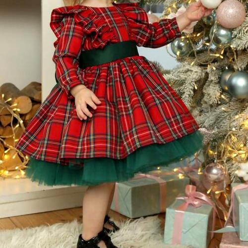 Polyester Robe d’une seule pièce de fille Plaid Rouge pièce