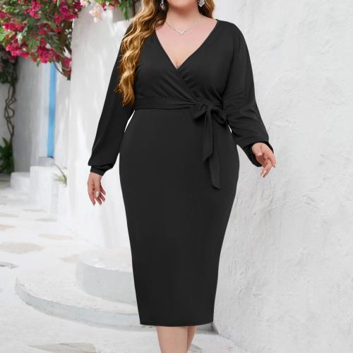 Rayon & Spandex Slim & Plus Size Sexy Sheath Dress deep V Solid PC