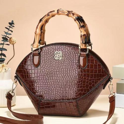 PU Leather Handbag embossing & large capacity & attached with hanging strap Polyester crocodile grain PC