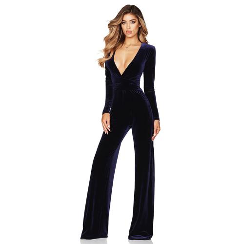 Polyester Slim Long Jumpsuit deep V PC