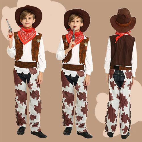 Fibre d’acétate & Polyester Enfants Halloween Cosplay Costume Hsa & Gilet & Jupe & Pantalon & Écharpe Imprimé Ensemble