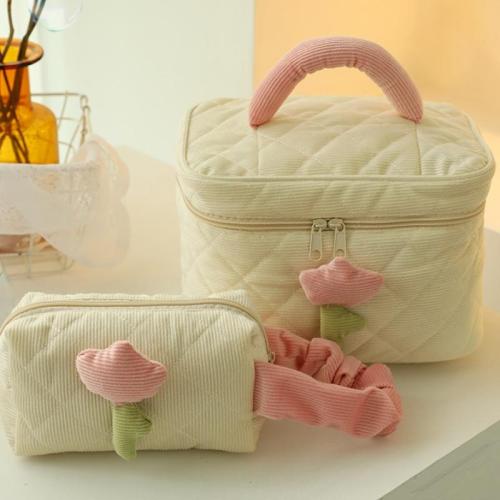Corduroy Cosmetic Bag large capacity Solid PC