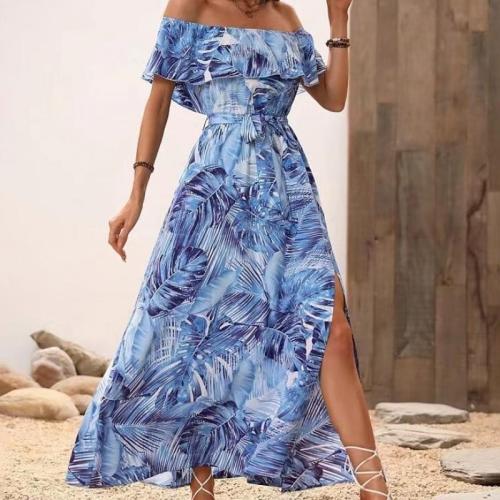 Polyester Waist-controlled & front slit One-piece Dress PC