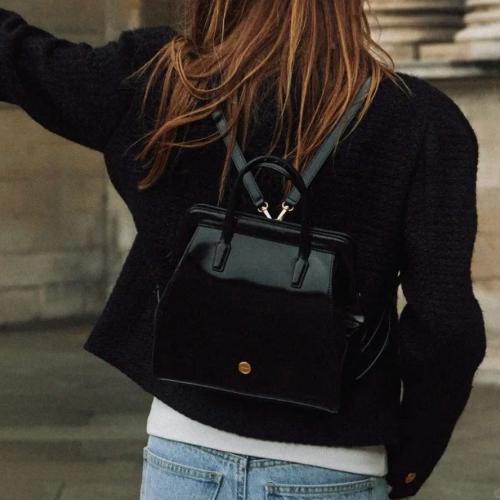 Cowhide Backpack large capacity & waterproof Canvas Solid black PC