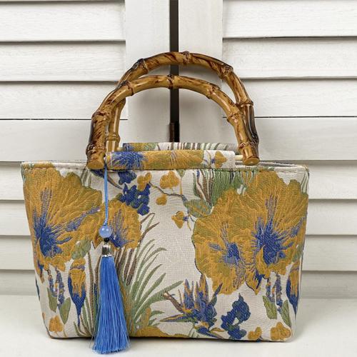 Canvas Tote Bag Handbag, large capacity & soft surface & embroidered, flower shape, multi-colored,  PC