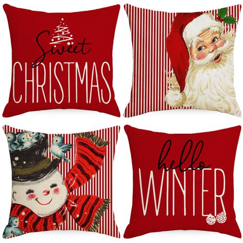 Linen & Polyester Throw Pillow durable & christmas design printed PC
