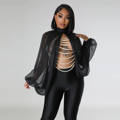 Polyester Women Long Sleeve Blouses midriff-baring & loose printed PC