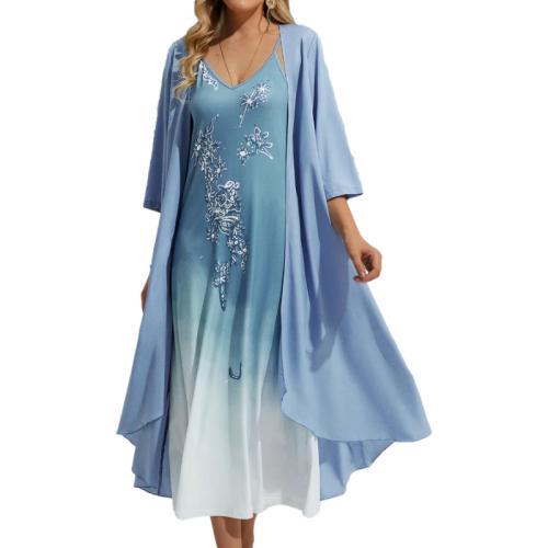 Polyester Plus Size Two-Piece Dress Set & loose printed floral Set