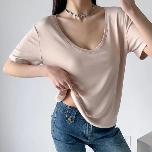 Cotton Women Short Sleeve T-Shirts slimming & loose patchwork Solid PC