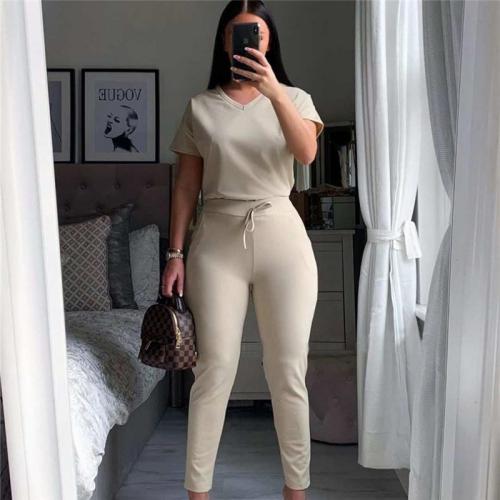 Spandex & Poliéster Conjunto casual de las mujeres, camisetas de manga corta & Pantalones, teñido de manera simple, Sólido, más colores para elegir, Conjunto