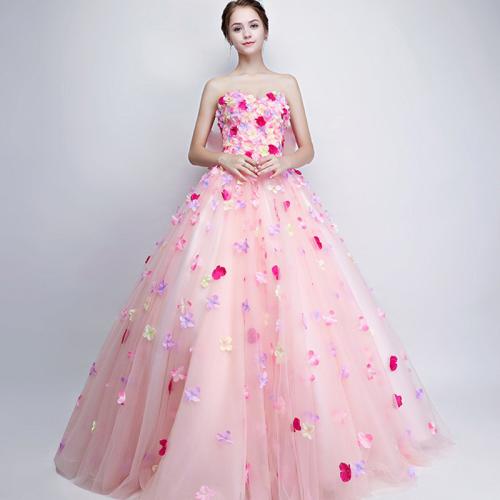 Polyester Robe longue de soirée Broder Floral Rose pièce