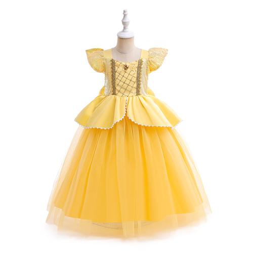 Paillettes & Coton Robe d’une seule pièce de fille Imprimé Solide Jaune pièce