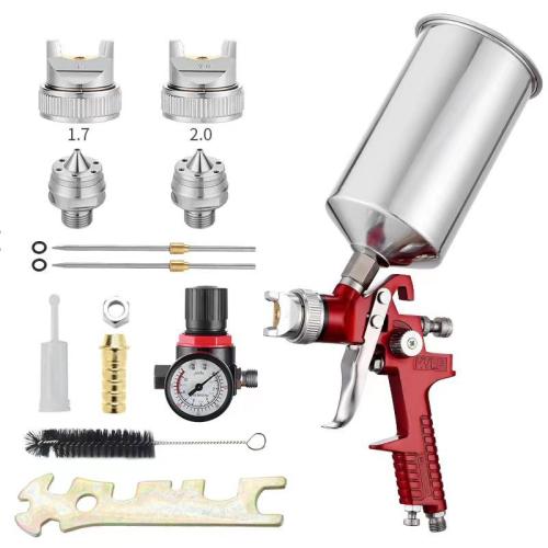 HVLP Spray Gun with Replaceable1.4mm 1.7mm 2.0mm Nozzles Needle Cap Automotive Air Paint Sprayer Gun Kits with 600cc Color Cup for Car Primer Furniture Surface Painting Wall Art Painting(Red)