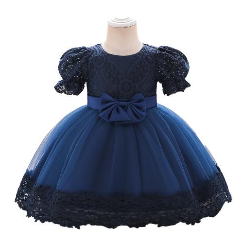 Polyester Robe d’une seule pièce de fille Imprimé Solide Bleu pièce