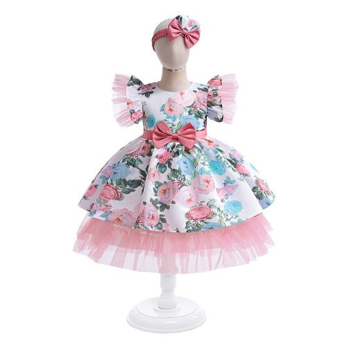 Coton Robe d’une seule pièce de fille Bande de cheveux Imprimé Floral Cameo pièce