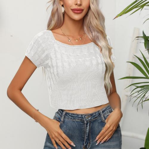 High Elasticity Silk & Mercerized Cotton Slim Women Short Sleeve Blouses midriff-baring PC
