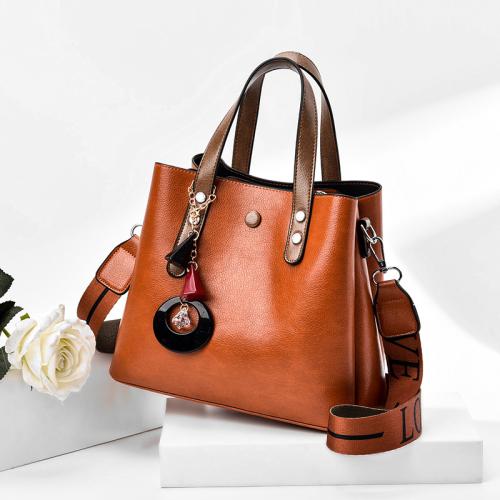 PU Leather Handbag with hanging ornament & large capacity & attached with hanging strap Solid PC