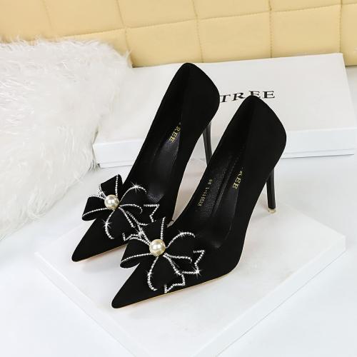 Suede Stiletto High-Heeled Shoes hardwearing & with rhinestone black Pair