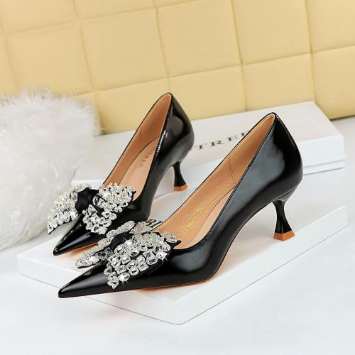 PU Leather Stiletto High-Heeled Shoes hardwearing & with rhinestone Pair