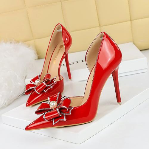 Patent Leather Stiletto High-Heeled Shoes hardwearing & with rhinestone Pair