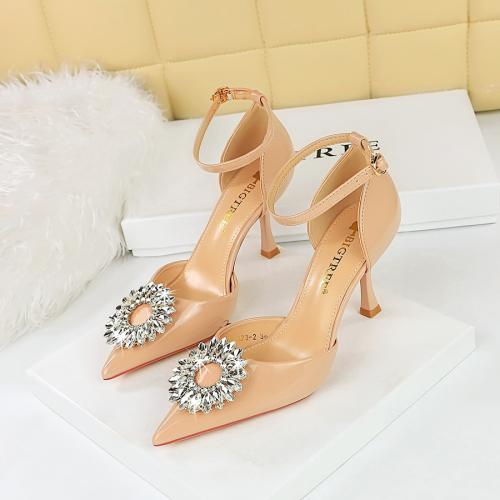 Patent Leather Stiletto High-Heeled Shoes hardwearing & with rhinestone Pair