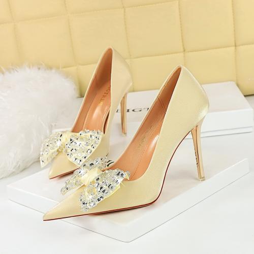 Silk Stiletto High-Heeled Shoes hardwearing & with rhinestone Pair