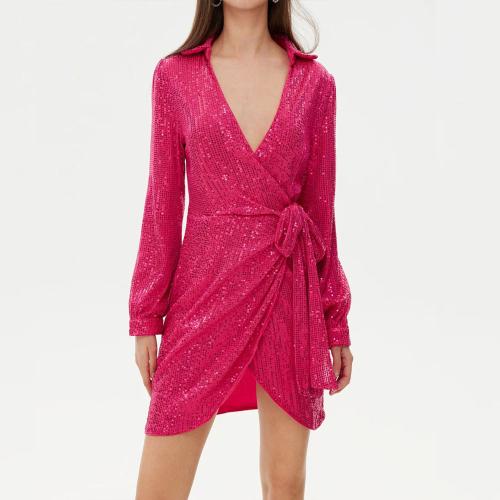 Polyester Robe de soirée courte Paillettes Patchwork Solide plus de couleurs pour le choix pièce