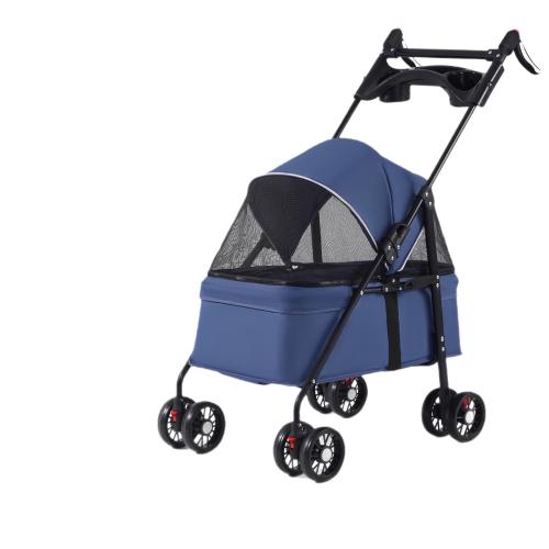 Carbon Steel & Linen & Gauze foldable Pet stroller portable & hardwearing & detachable & breathable Solid PC