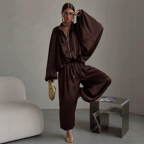 Polyester Women Casual Set, different size for choice & two piece, Long Trousers & coat, plain dyed, Solid, more colors for choice,  Set
