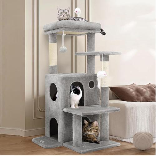 Sisal Hemp & Wooden & Flannelette Multifunction Cat Tree hardwearing & double layer gray PC