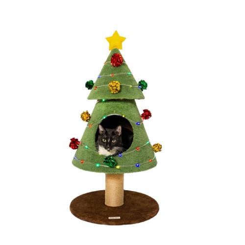 Sisal Hemp & Wooden & Plush Multifunction Cat Tree hardwearing & christmas design green PC