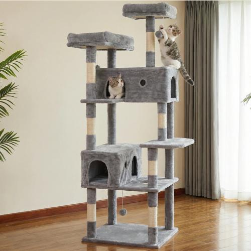 Sisal Hemp & Wooden & Flannelette Soft & Multifunction Cat Tree hardwearing gray PC