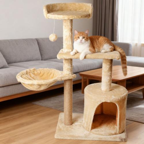 Wooden & Flannelette & Jute Soft & Multifunction Cat Tree hardwearing Solid PC