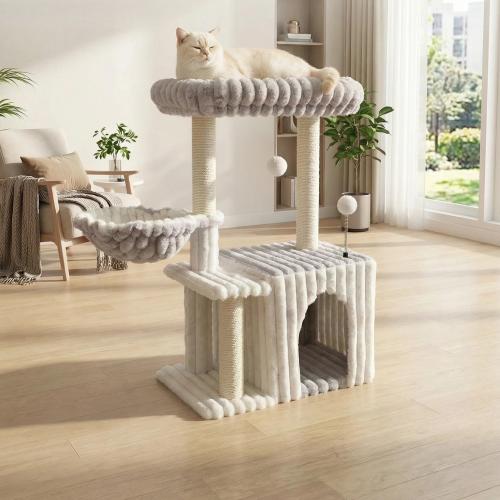 Sisal Hemp & Wooden & Flannelette Soft & Multifunction Cat Tree hardwearing Solid gray PC