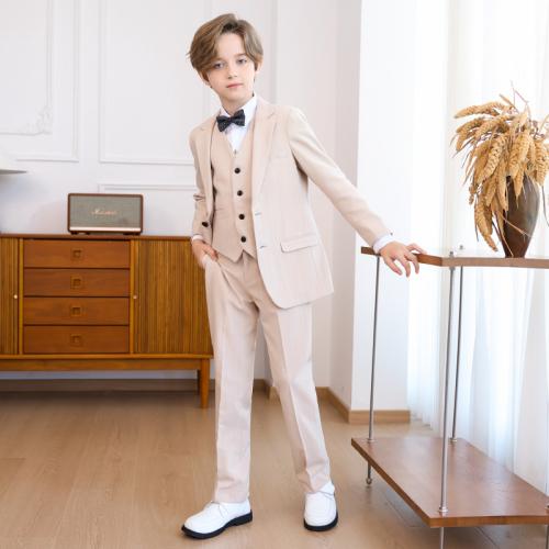 Viscose & Spandex & Polyester Boy Leisure Suit Solid khaki Set