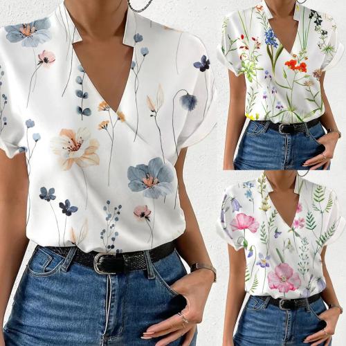 Polyester Frauen Kurzarm Shirt, Gedruckt, unterschiedliche Farbe und Muster für die Wahl, mehr Farben zur Auswahl, Stück