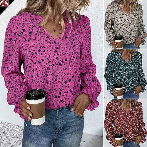 Polyester Soft Women Long Sleeve Shirt & off shoulder & loose printed shivering PC