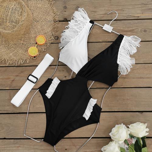 Polyester Monokini blanc et noir pièce