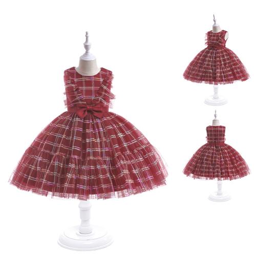 Polyester Robe d’une seule pièce de fille Patchwork Plaid pièce
