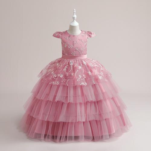 Polyester Robe d’une seule pièce de fille Patchwork Solide Rose pièce