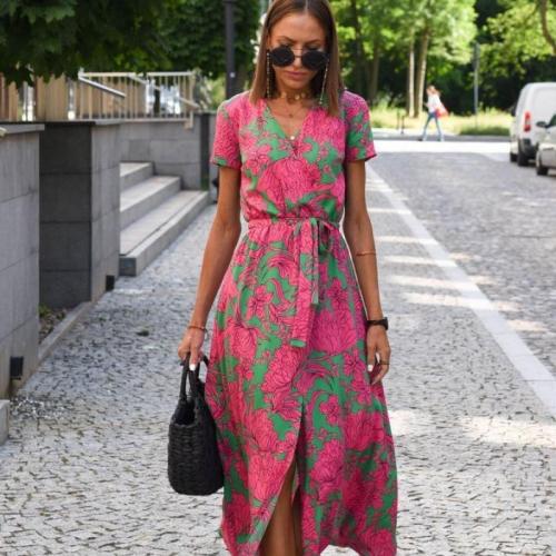 Polyester Robe d’une seule pièce Imprimé Floral plus de couleurs pour le choix pièce