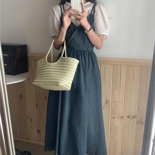 Denim Jeans Dress slimming  patchwork Solid blue PC