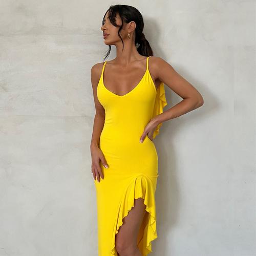 Polyester Slip Dress side slit & backless PC