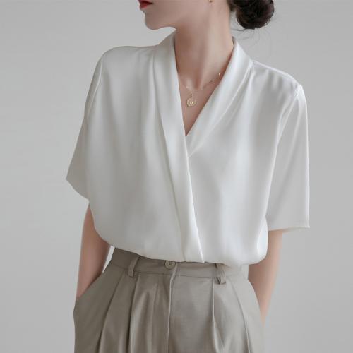 Acetate Fiber & Regenerated Cellulose Fiber Women Short Sleeve Blouses Solid white PC