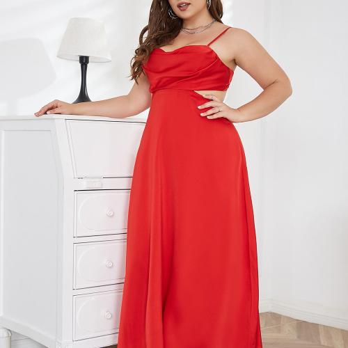 Polyester Plus Size One-piece Dress backless & hollow Solid PC