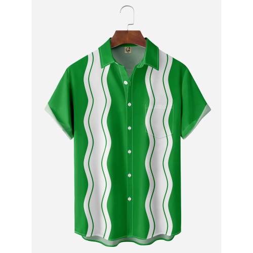 Polyester Plus Size Men Short Sleeve Casual Shirt printed green PC